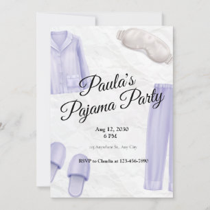 Convite pinjama elegante roxo e branco ilustrado