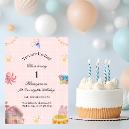Convite Pink 1st Birthday Invitation 