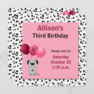 Convite Pink 3rd Birthday Party with Dalmatians