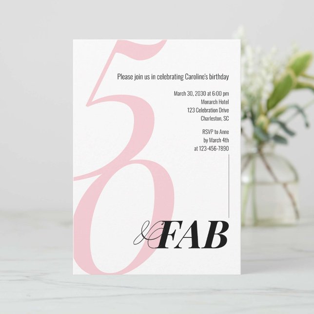 Convite Pink 50 and Fabulous Birthday Party Invitation (Criador carregado)