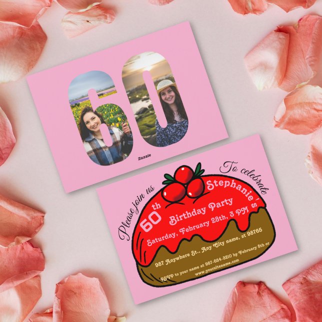 Convite Pink 60th Birthday Party Chocolate Donut Dessert  (Criador carregado)