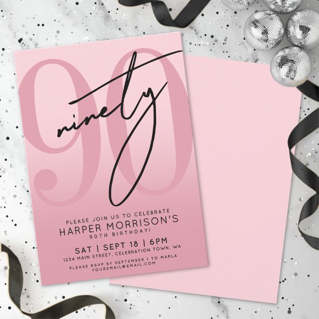 Convite Pink 90th Birthday Party (Pink 90th Birthday Party Invitation)