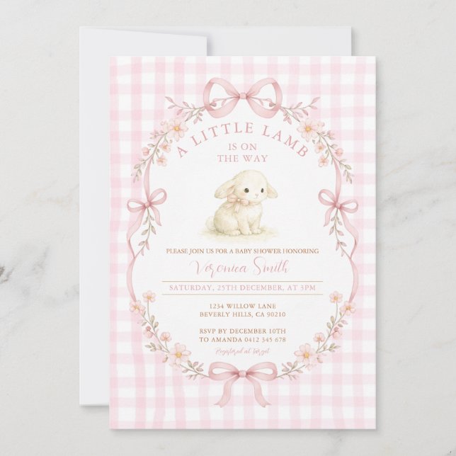 Convite Pink A Little Lamb Is On the Way Invitation (Frente)