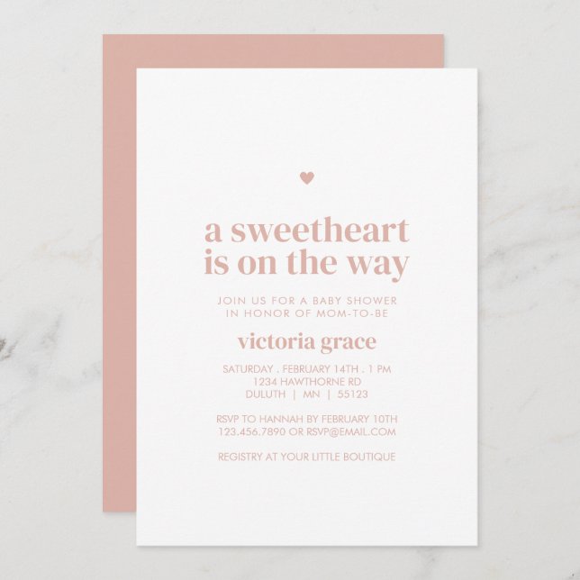 Convite Pink A Little Sweetheart Baby Shower (Frente/Verso)