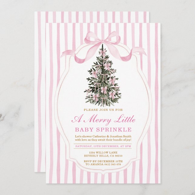Convite Pink A Merry Little Baby Sprinkle Christmas Tree (Frente/Verso)