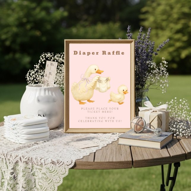 Convite Pink A Silly Goose Diaper Raffle Table Sign  (Pink A Silly Goose Diaper Raffle Table Sign)