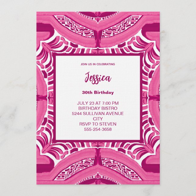 Convite Pink Abstract Pattern Birthday Invitation (Frente)