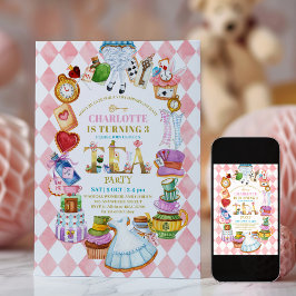 Convite Pink Alice in Wonderland 3rd birthday Invitation
