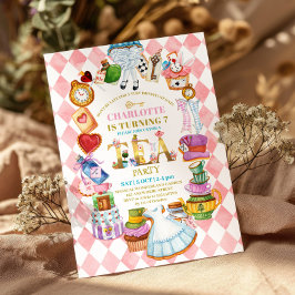 Convite Pink Alice in Wonderland 7th birthday Invitation