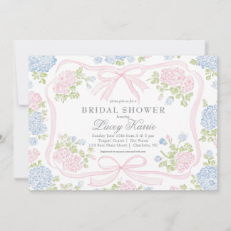 Convite Pink and blue Floral Bridal Shower Invitation, 