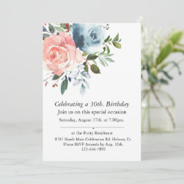 Convite Pink and Blue Floral Customizable Birthday