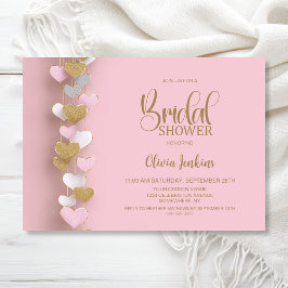 Convite Pink and Gold Hearts Bridal Shower