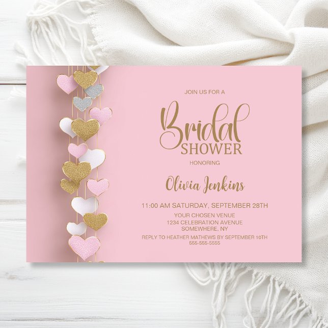 Convite Pink and Gold Hearts Bridal Shower (Criador carregado)