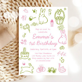 Convite Pink and Green Easter 1st Birthday