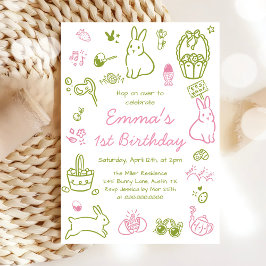 Convite Pink and Green Easter 1st Birthday