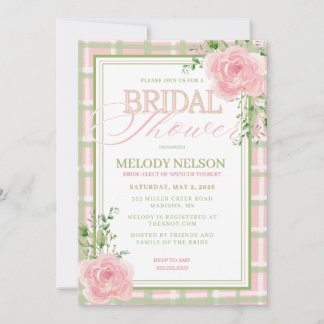 Convite Pink and Green Floral Bridal Shower Invitation