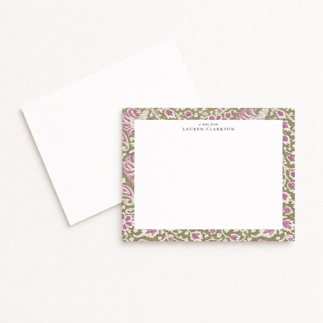 Convite Pink and Olive Hand-Block Inspired Floral Note Car (Criador carregado)