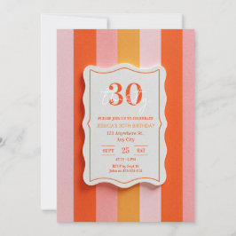 Convite Pink and Orange Gummy Striped Frame Birthday