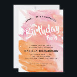 Convite Pink and Orange Watercolor Surpresa 50º Aniversári<br><div class="desc">Este surpreendente convite de aniversário 50º oferece um fundo de aquarela colorido e é acentuado com texto de estilo manuscrito.</div>