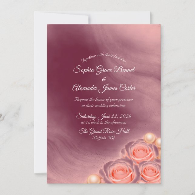 Convite Pink and Pearl Wedding Invitation (Frente)
