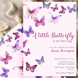 Convite Pink and Purple A Little Butterfly Baby Shower