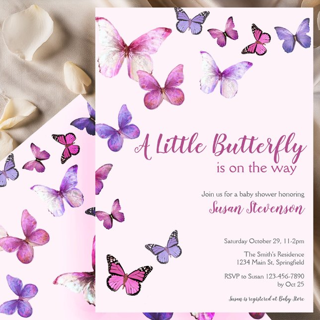 Convite Pink and Purple A Little Butterfly Baby Shower (Criador carregado)