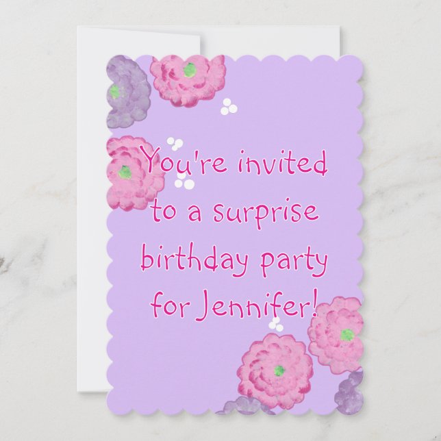 Convite Pink and Purple Flowers Birthday Invitation Cards (Frente)