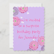 Pink and Purple Flowers Birthday Invitation Cards