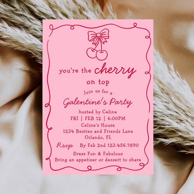 Convite Pink and Red Cherry On Top Galentines Dinner Party (Criador carregado)