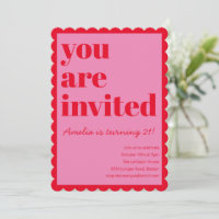 Pink and Red Modern 21st Scalloped Birthday Party