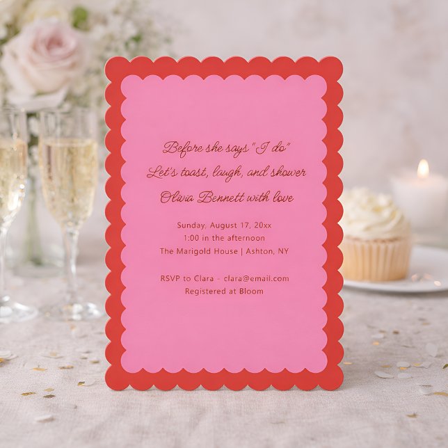Convite Pink and Red Scalloped Edge Bridal Shower (Criador carregado)