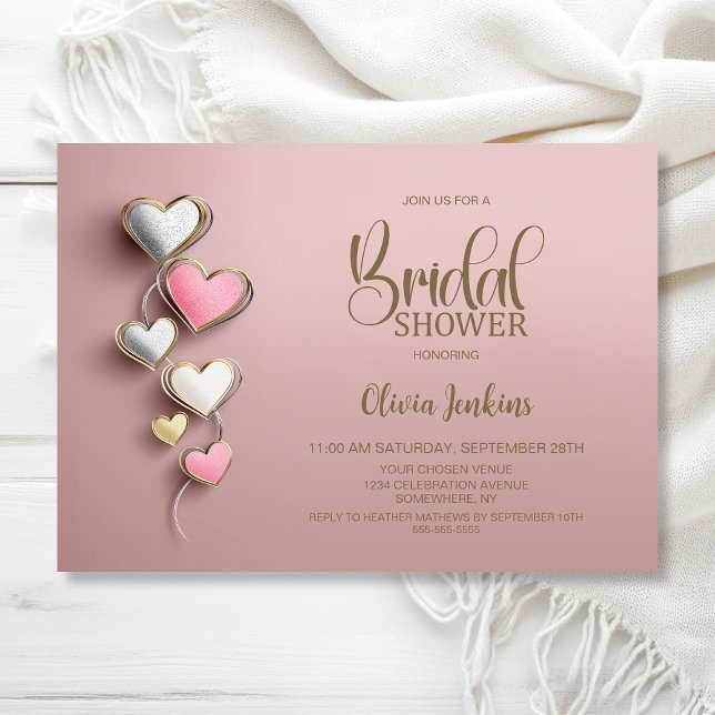 Convite Pink and Silver Hearts Bridal Shower (Criador carregado)