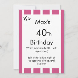 Convite Pink and White Striped Birthday Invitation –