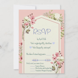 Convite Pink And White Wildflowers Geometric RSVP Card