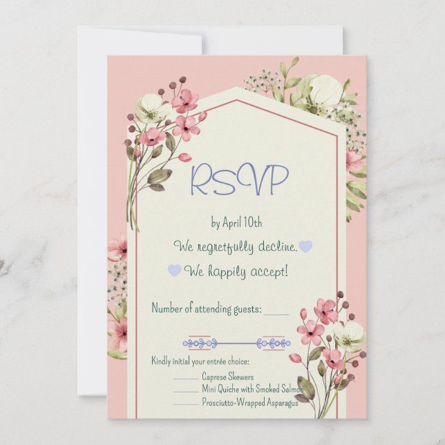 Convite Pink And White Wildflowers Geometric RSVP Card (Frente)