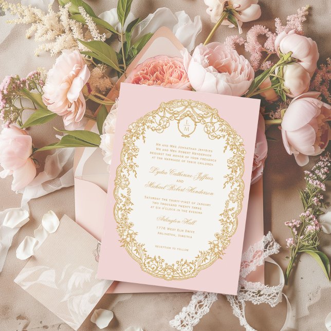 Convite Pink Antique Paris Monogram Invitation (Criador carregado)