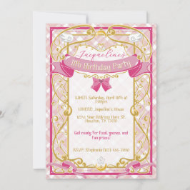 Convite Pink Art Nouveau Princess Birthday Invitation