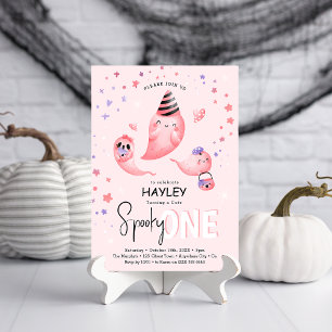 Convite Pink Assustador ONE Garota Fantasma Aniversário de