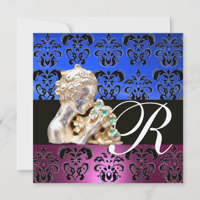 CONVITE PINK, AZUL, PRETO, PURPER, DAMASK JEWEL MONOGRAM (Frente)