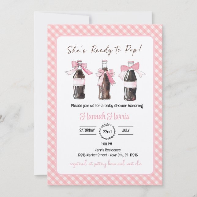 Convite Pink Baby Girl Soda Ready to POP Baby Shower  (Frente)