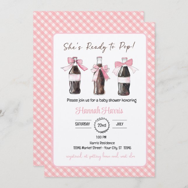 Convite Pink Baby Girl Soda Ready to POP Baby Shower  (Frente/Verso)