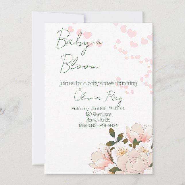 Convite Pink Baby in Bloom Baby shower Invitation (Frente)
