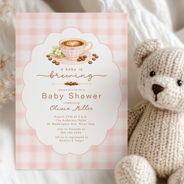 Convite Pink Baby Is Brewing Coffee Baby Shower Invite (Criador carregado)