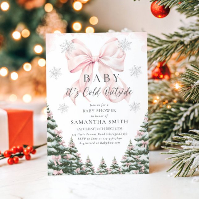 Convite Pink Baby It's Cold Outside Bow Girl Baby Shower (Criador carregado)