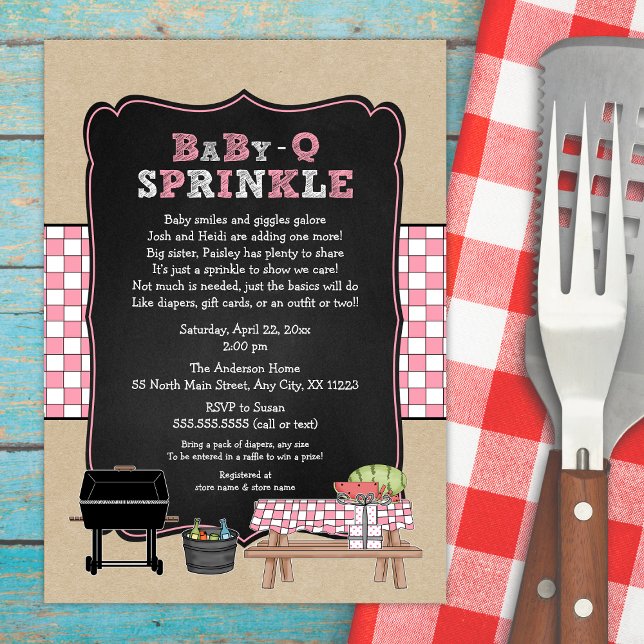 Convite Pink Baby Q Sprinkle, CHURRASCO, baby-q (Criador carregado)