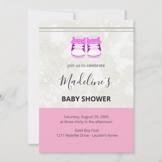 Convite Pink Baby Shower Invitation – Custom Baby Girl (Frente)