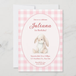 Convite Pink Babys First Birthday Bunny Invitation