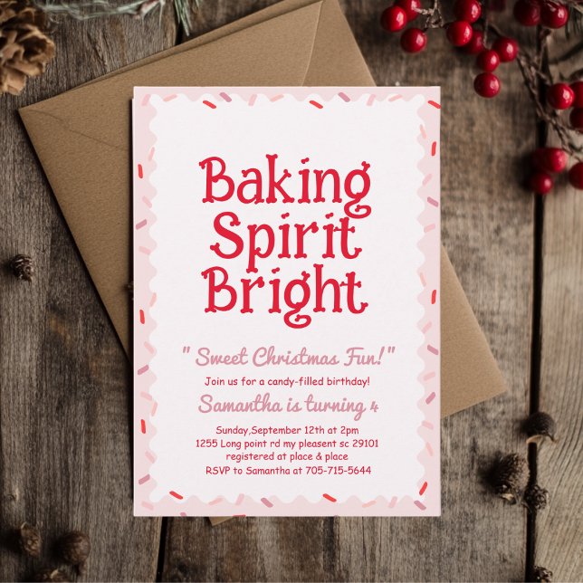 Convite Pink Baking Spirit Bright Christmas Birthday (Criador carregado)