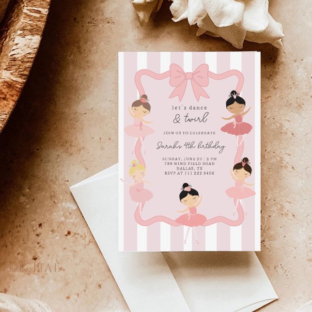 Convite Pink Ballerina Dance & Twirl Birthday Invitation (Criador carregado)