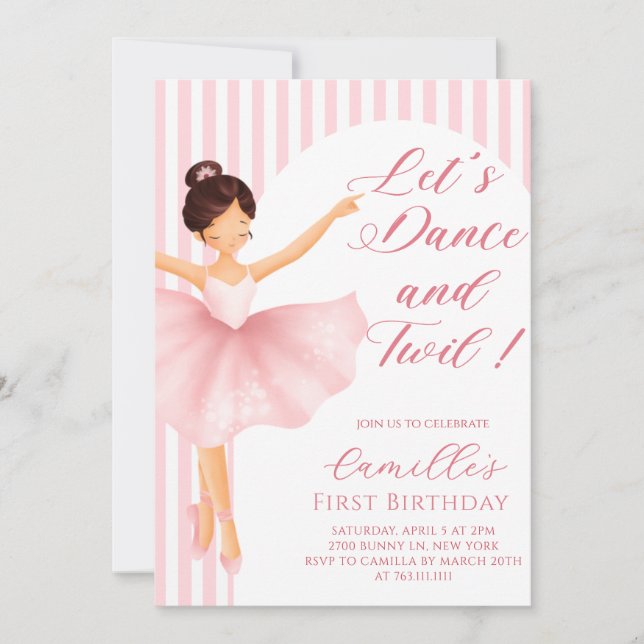Convite Pink Ballerina Girl birthday Party Invitation (Frente)